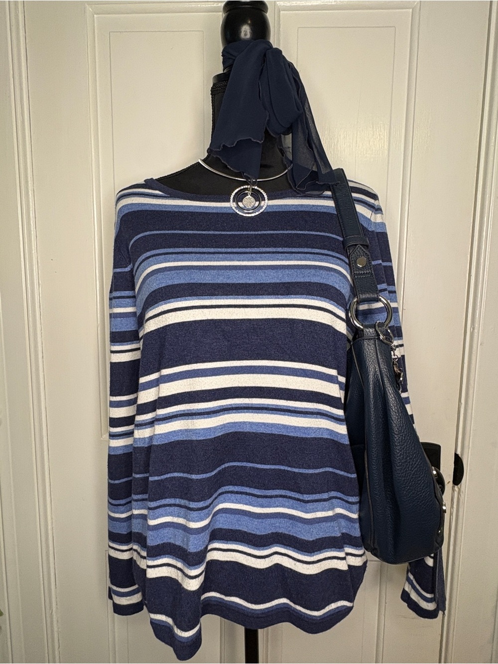 New Directions Blue and White Sweater